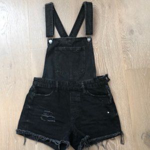 Black Denim Overall Shorts